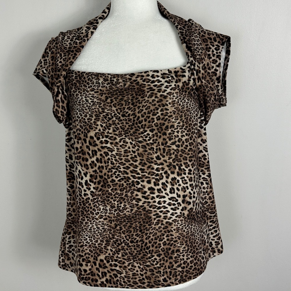 Joseph Ribkoff‎ Canada Brown Leopard Print Square Neck Blouse Womens Size 14 Top